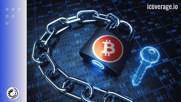 Image of bitcoin and a key signifying blockchain security